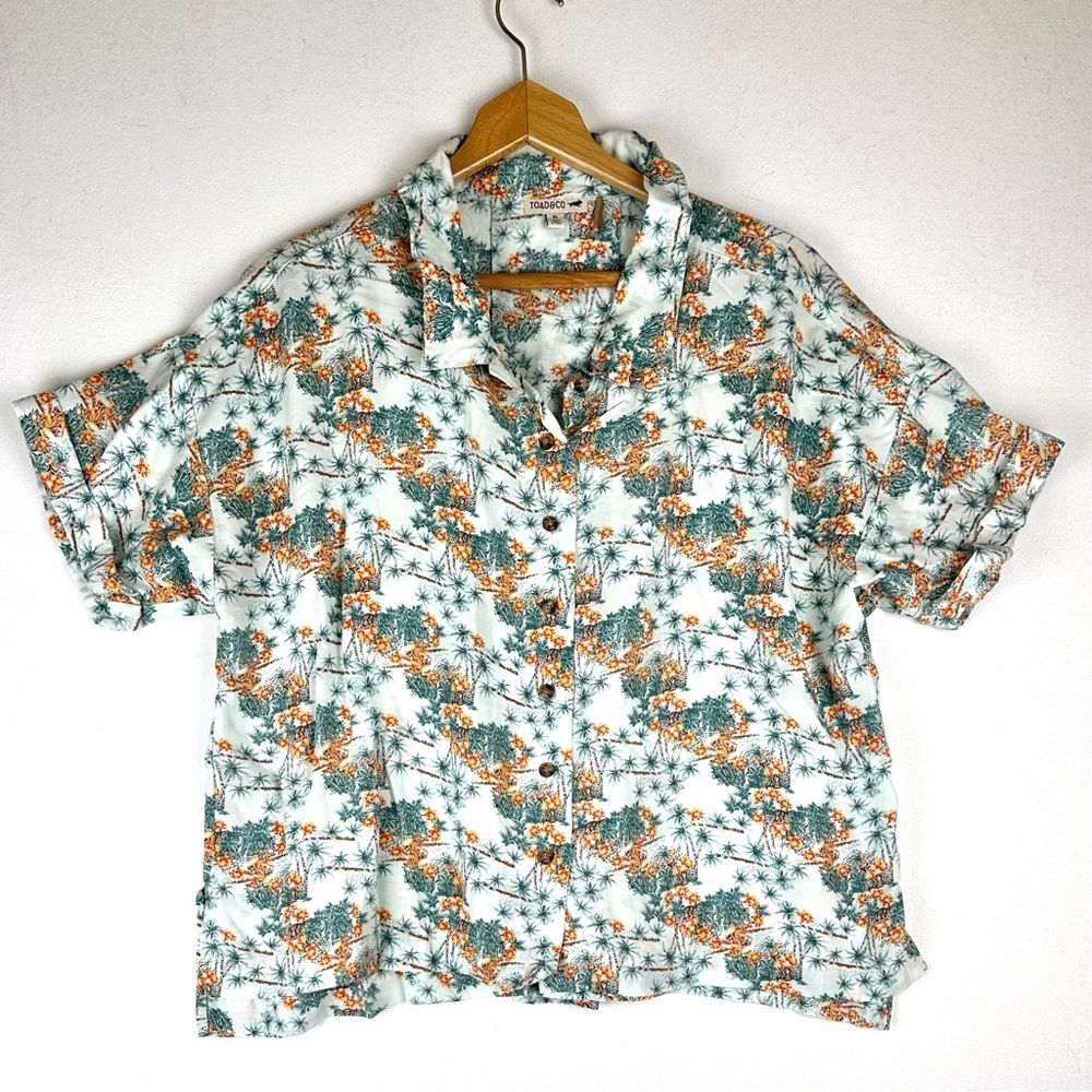 Toad&Co Hillrose SS Shirt Tropical Print Button Down Short Sleeve Tencel